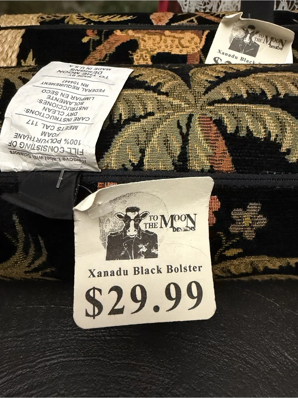 Set of Bolsters NWT Black Tropical Palm Jacquard Pillows